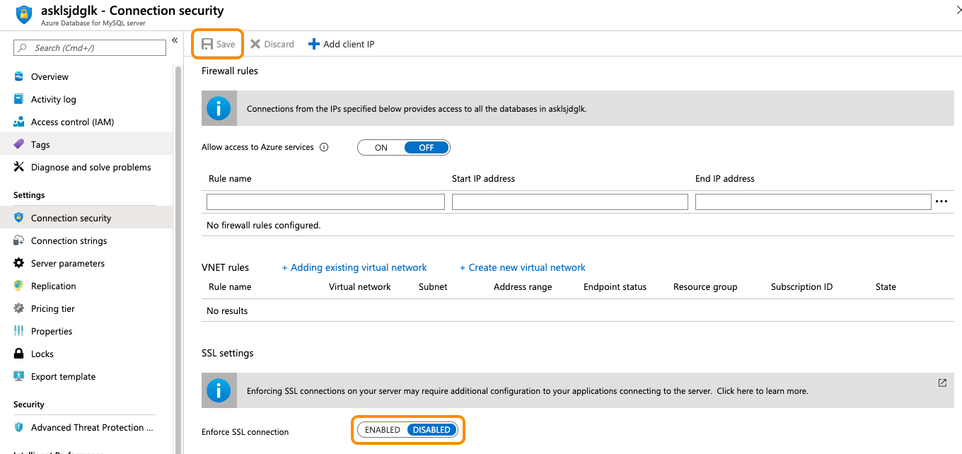 AzureMySQL-DisableSSLEnforceSave.png