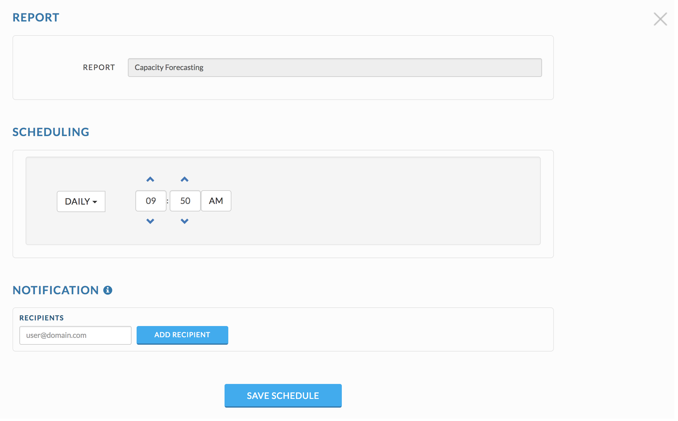 Report SchedulingReports Modal